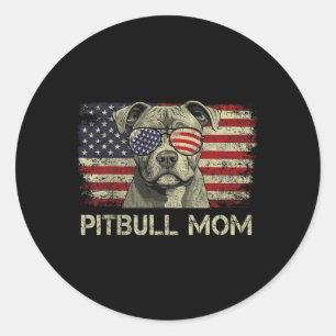 Sticker Rond Maman Pitbull Amoureux de Chiens Drapeau Américain