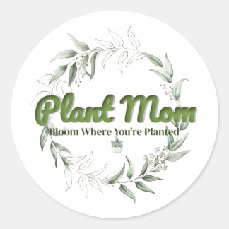Sticker rond maman plante - Étiquette cadeau botan