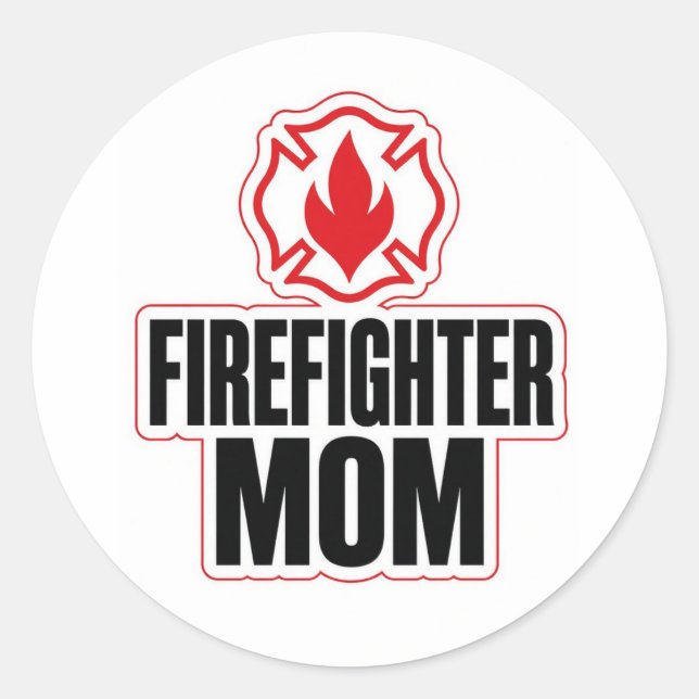 Sticker Rond Maman pompier fière (Devant)