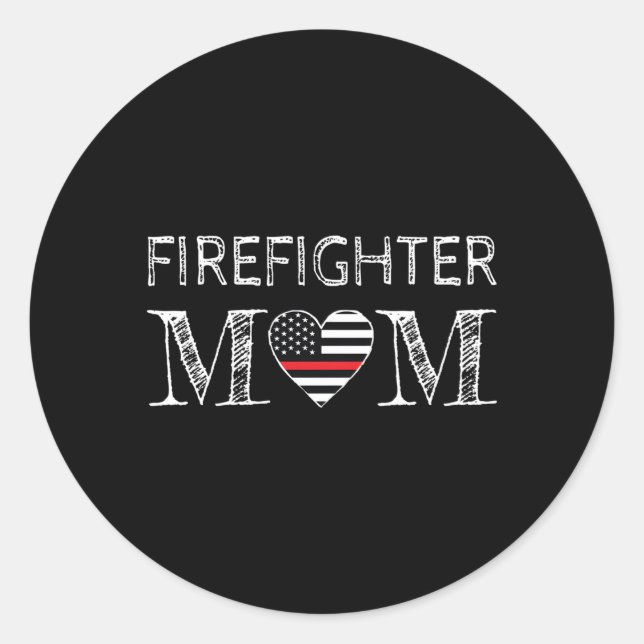 Sticker Rond Maman Pompier Soutien Maman La Ligne Rouge Mince F (Devant)
