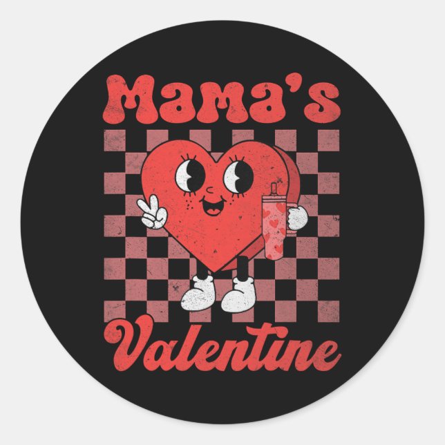 Sticker Rond Maman Rétro Groovy Est Ma Saint-Valentin Mignon Co (Devant)