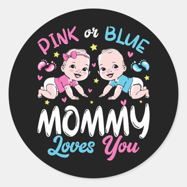 Sticker Rond Maman Rose Ou Bleue Vous Aime (Devant)