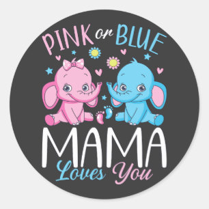 Sticker Rond Maman Rose Ou Bleue Vous Aime Baby Éléphant