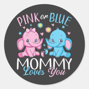 Sticker Rond Maman Rose Ou Bleue Vous Aime Baby Éléphant