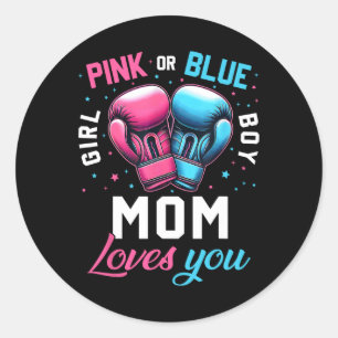 Sticker Rond Maman Rose Ou Bleue Vous Aime Boxer Genre Révéler