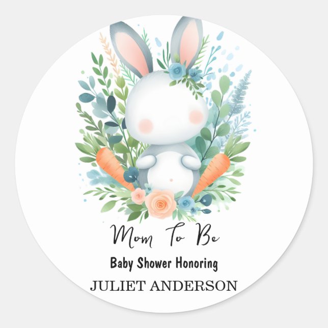 Sticker Rond Maman sera Oar Hop Blue Pink Bunny Baby shower (Devant)