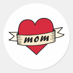Sticker Rond Maman tatouage cardiaque