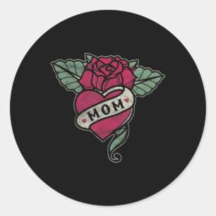 Sticker Rond Maman Tattoo Heart Red Rose Motorcycle