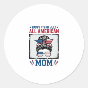 Sticker Rond Maman tout à fait américaine 4 juillet vintage con