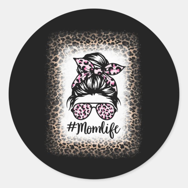 Sticker Rond Maman Vie Bleached Messager Bun Femmes Léopard Mèr (Devant)