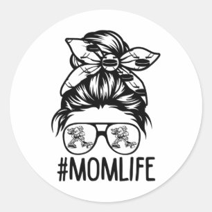 Sticker Rond Maman Vie Hockey Fête des mères Messy Bun