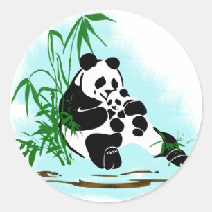 Sticker Rond Mamans et bébé de panda