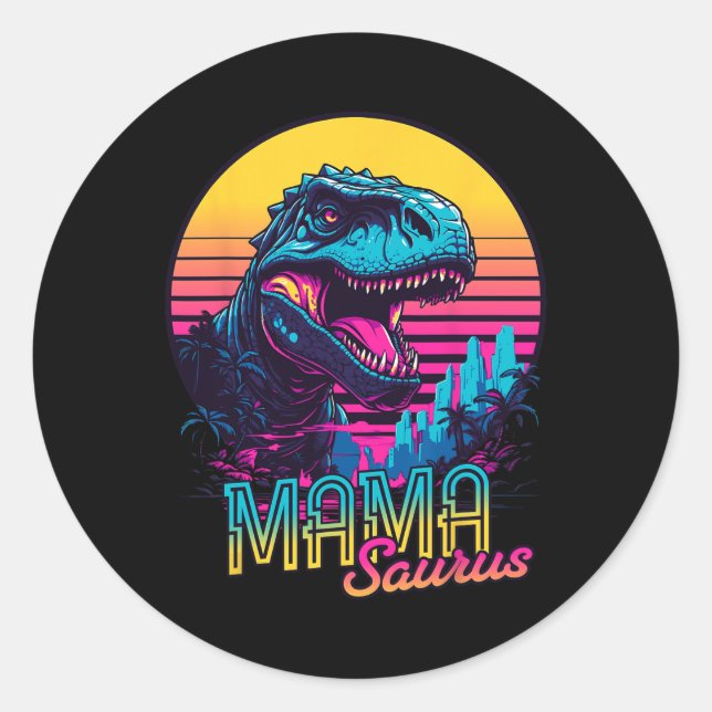 Sticker Rond Mamasaurus Dinosaur Drôle Mama Saurus Trex Maman M (Devant)