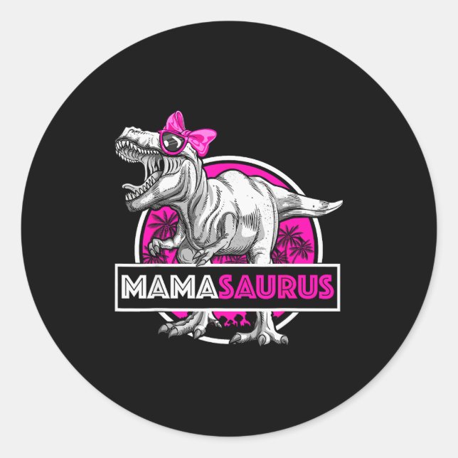 Sticker Rond Mamasaurus T-rex Matching Funny Mother Saurus Dino (Devant)