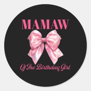 Sticker Rond Mamie de la fille d'anniversaire Rose Coquette Nœu