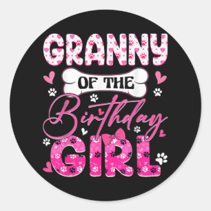 Sticker Rond Mamie De L'Anniversaire Chiens Chiens Paw Thème Fa