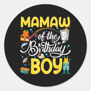 Sticker Rond Mamie du garçon fêté Famille de pêche Anniversaire