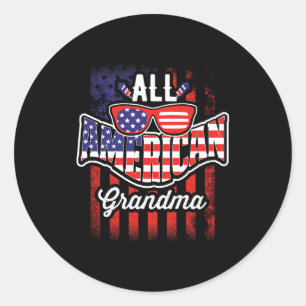 Sticker Rond Mamie toute américaine drapeau Usa vintage drôle c