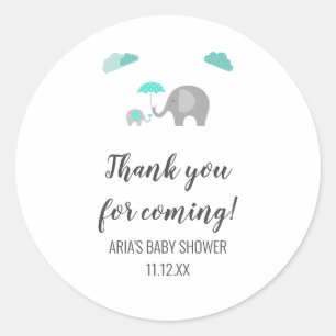 Sticker Rond Mammy Baby Elephant avec nuages Baby shower Favori