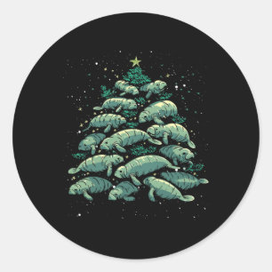 Sticker Rond Manatee Christmas Tree Manatee Xmas Boys &amp; Wom