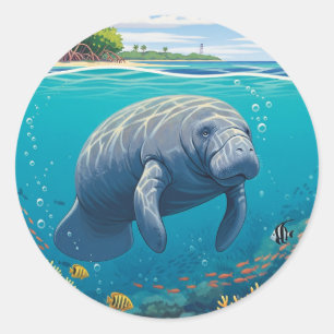 Sticker Rond Manatee dans le parc national de Biscayne
