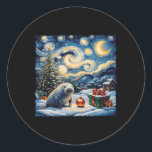 Sticker Rond Manatee Van Gogh Style Starry Night Christmas Wint<br><div class="desc">Manatee Van Gogh Style Nuit étoilée Noël</div>