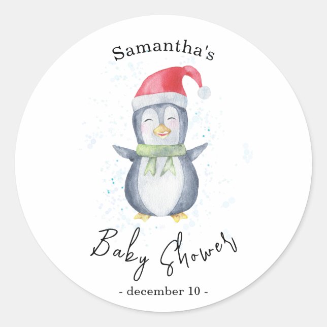 Sticker Rond Manchot arctique - Baby shower (Devant)