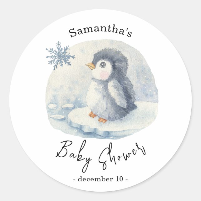 Sticker Rond Manchot Arctique - Baby Shower (Devant)
