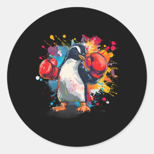 Sticker Rond Manchot Boxeur Avec Gants De Boxe Kickboxing Drôle