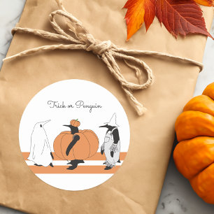 Sticker Rond Manchot Citrouille Personnalisé Halloween Drôle
