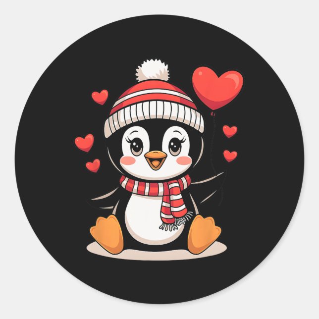 Sticker Rond Manchot de la Saint-Valentin Cœur Bylloon Mignon  (Devant)