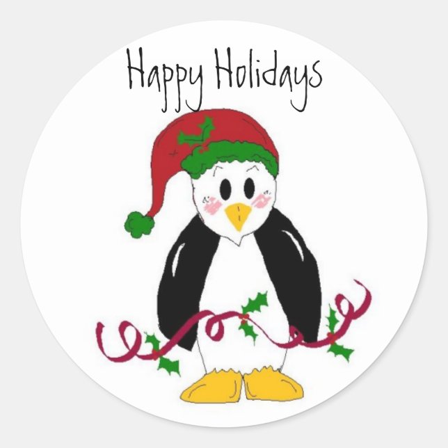 Sticker Rond Manchot de Noël (Devant)