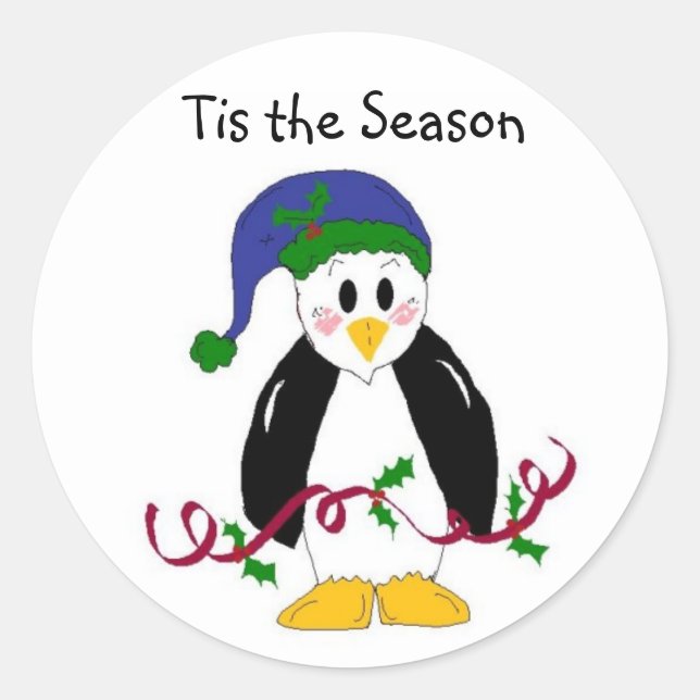 Sticker Rond Manchot de Noël (Devant)