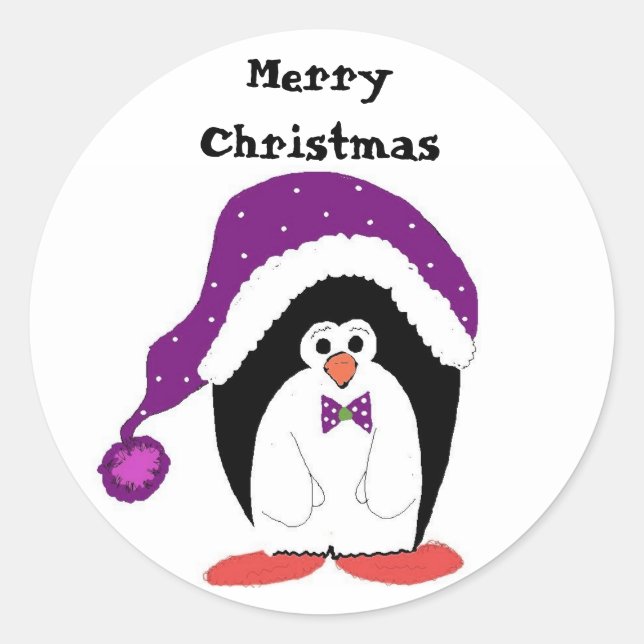 Sticker Rond Manchot de Noël de dessin animé (Devant)
