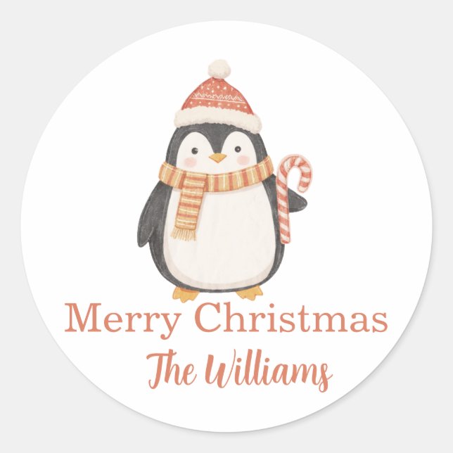 Sticker Rond Manchot de Noël personnalisé  (Devant)