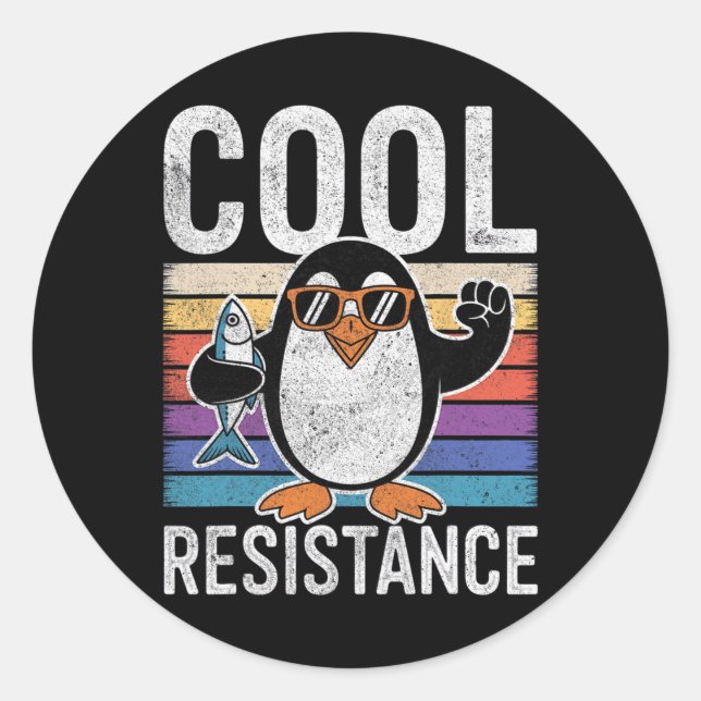 Sticker Rond Manchot de résistance cool subtile proteste contre (Devant)