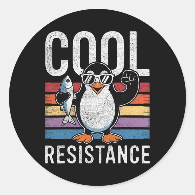 Sticker Rond Manchot de résistance cool subtile tarifs protesta (Devant)