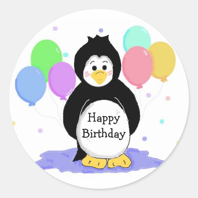 Sticker Rond Manchot et ballons (Devant)