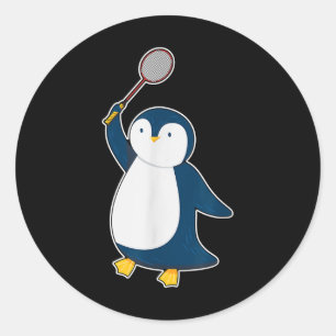 Sticker Rond Manchot joueur de badminton et de volant