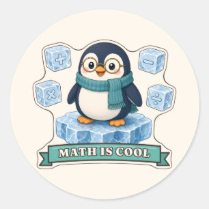 Sticker Rond Manchot Math Est Cool avec des cubes de symbole ma
