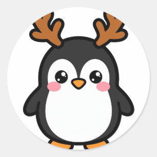 Sticker Rond Manchot Noël Renne