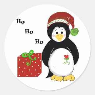 Sticker Rond Manchots de Noël