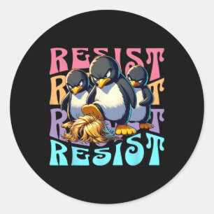 Sticker Rond Manchots Rétro Résistent Contre les Droits de Doua