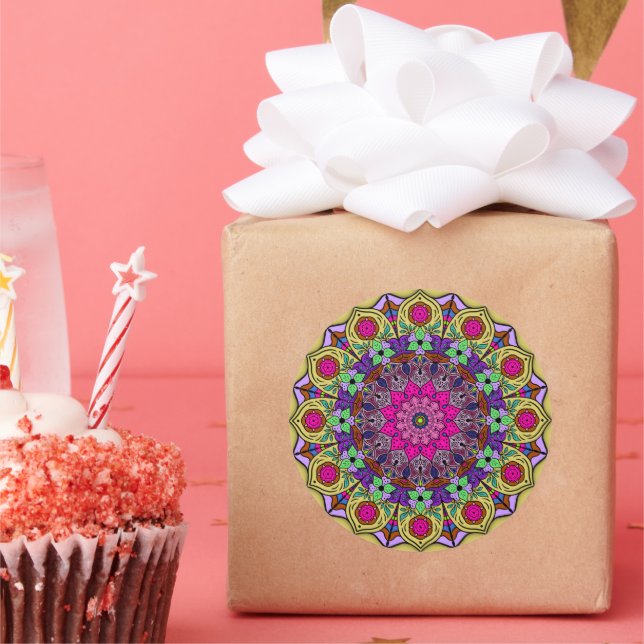Sticker Rond Mandala 12-2 PinkFlower - (Fête)