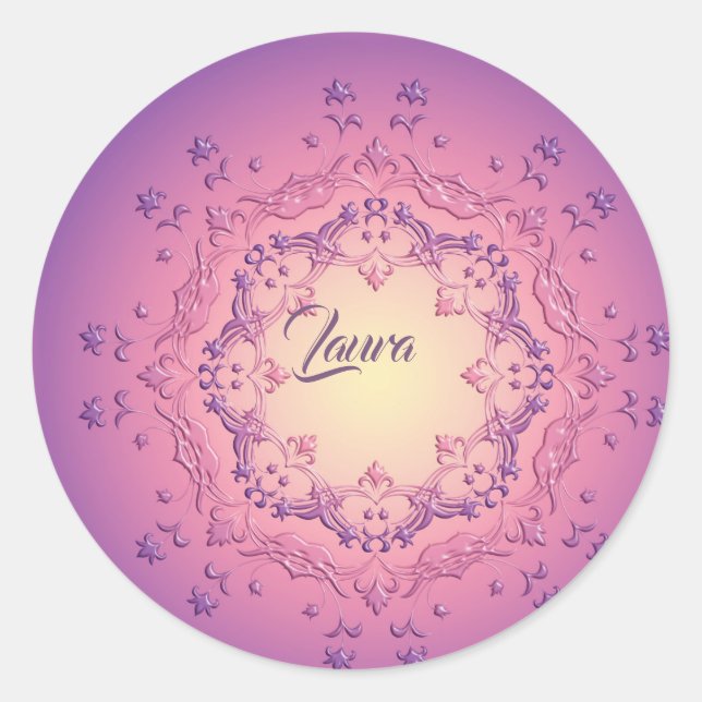 Sticker Rond Mandala à fleurs ethniques. Couronne florale (Devant)