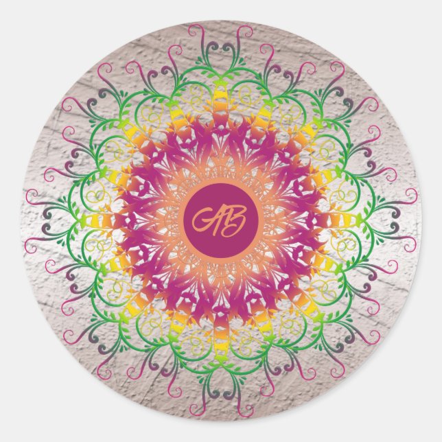 Sticker Rond Mandala à fleurs ethniques. rond classique (Devant)