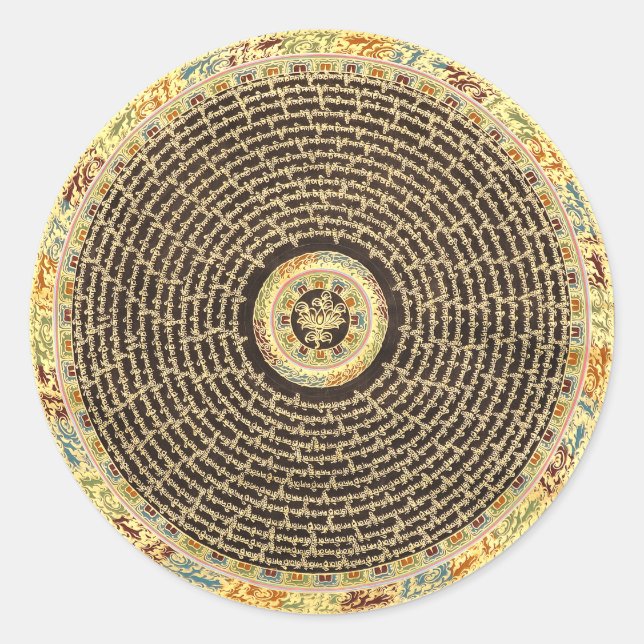 Sticker Rond Mandala Art Tibétain (Noir & Or) (Devant)