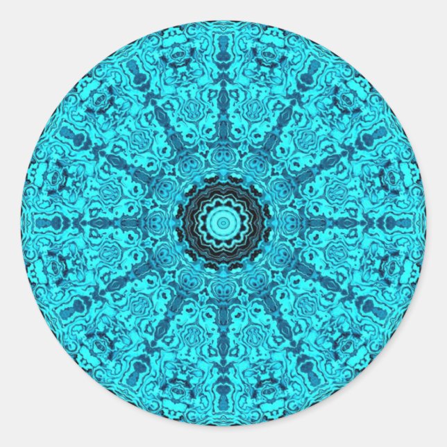 Sticker Rond Mandala bleu détaillé (Devant)