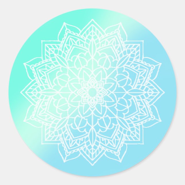 Sticker Rond Mandala bleu et sarcelle (Devant)