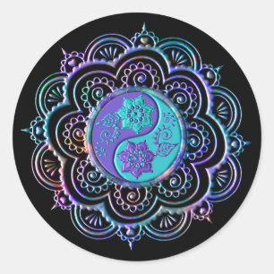 Sticker Rond Mandala bleu et violet